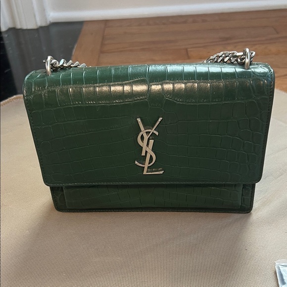 Yves Saint Laurent Handbags - Yves Saint Laurent Dark Green Croc-Embossed Crossbody Bag